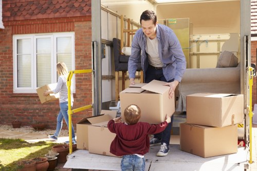 Moving truck service on a local Manor House street